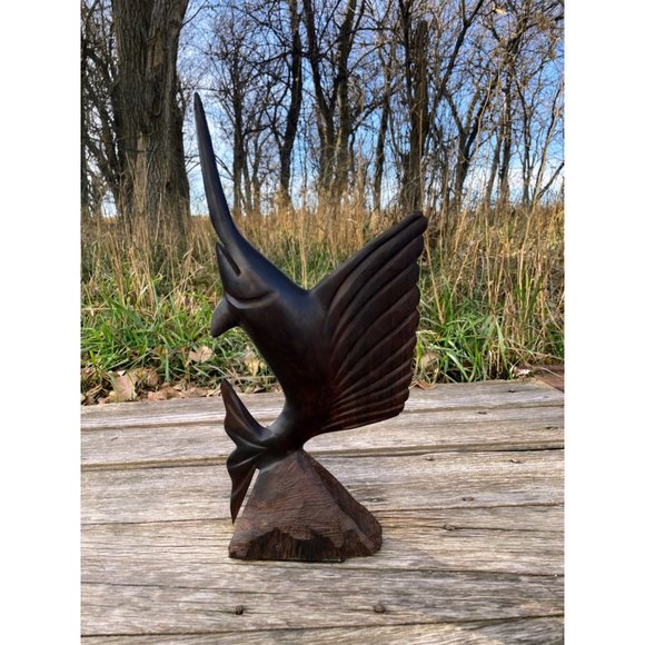 Vintage Midcentury Carved Ironwood Swordfish Statue 15.5" - Picture 13 of 14